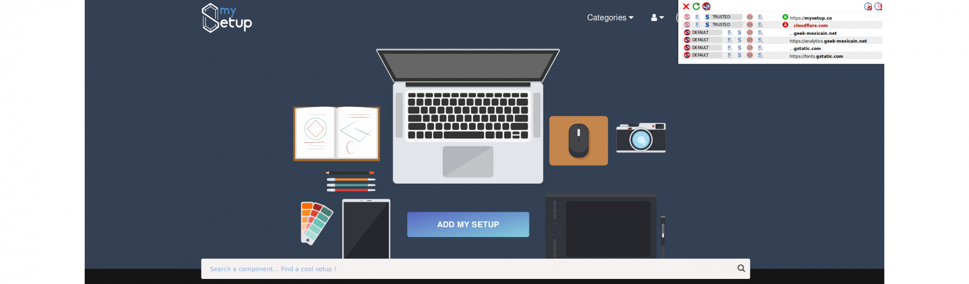 Cet hiver, pensez à sortir couvert sur Internet | Exemple d'utilisation de NoScript sur mySetup.co