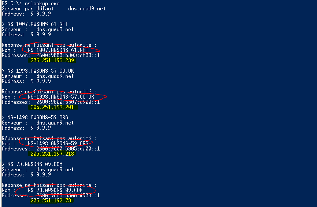 Que s'est-il passé entre 11h05 et 13h03 le 24 avril dernier ? | `nslookup` des résolveurs d'Amazon faisant autorité pour MEW